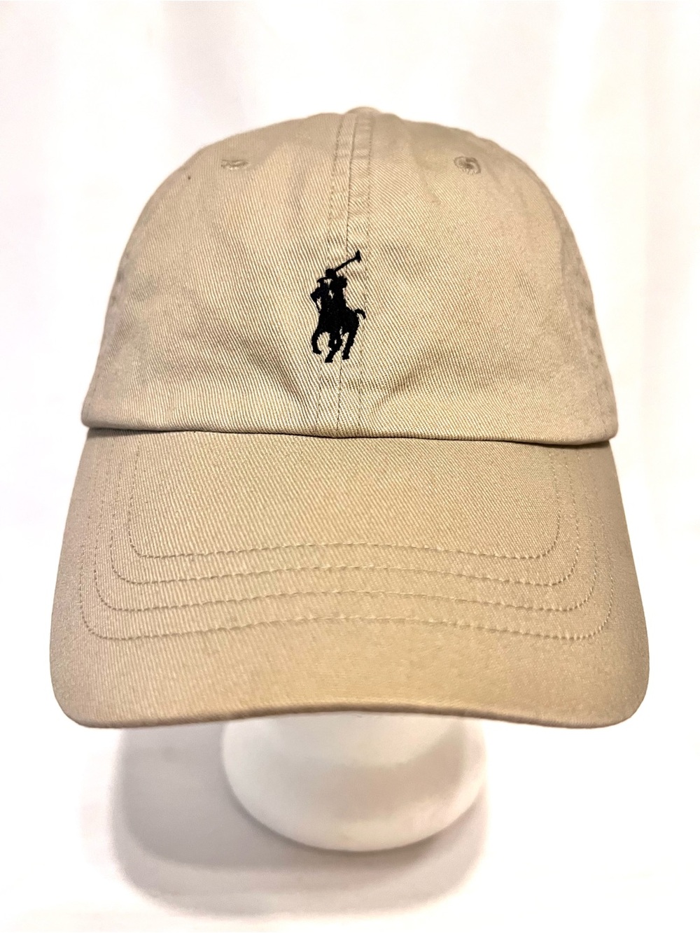 Polo by Ralph Lauren-Embroidered Ball Cap-Tan/Navy-Leather Buckle-Vintage-Rare